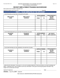 Form FAA-0155A Recent Employment/Training Background - Arizona