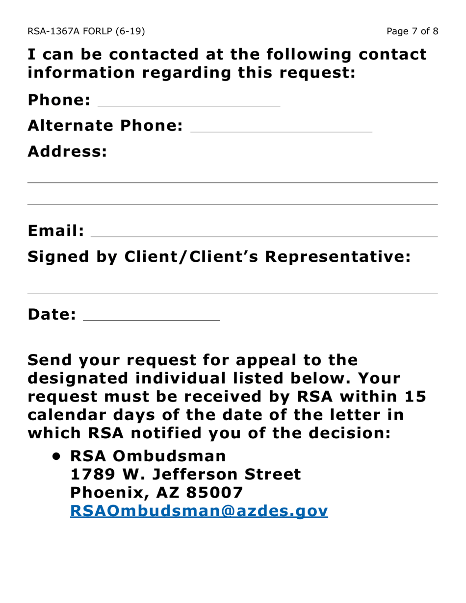 Form RSA-1367A-LP Request for Appeal (Large Print) - Arizona, Page 7