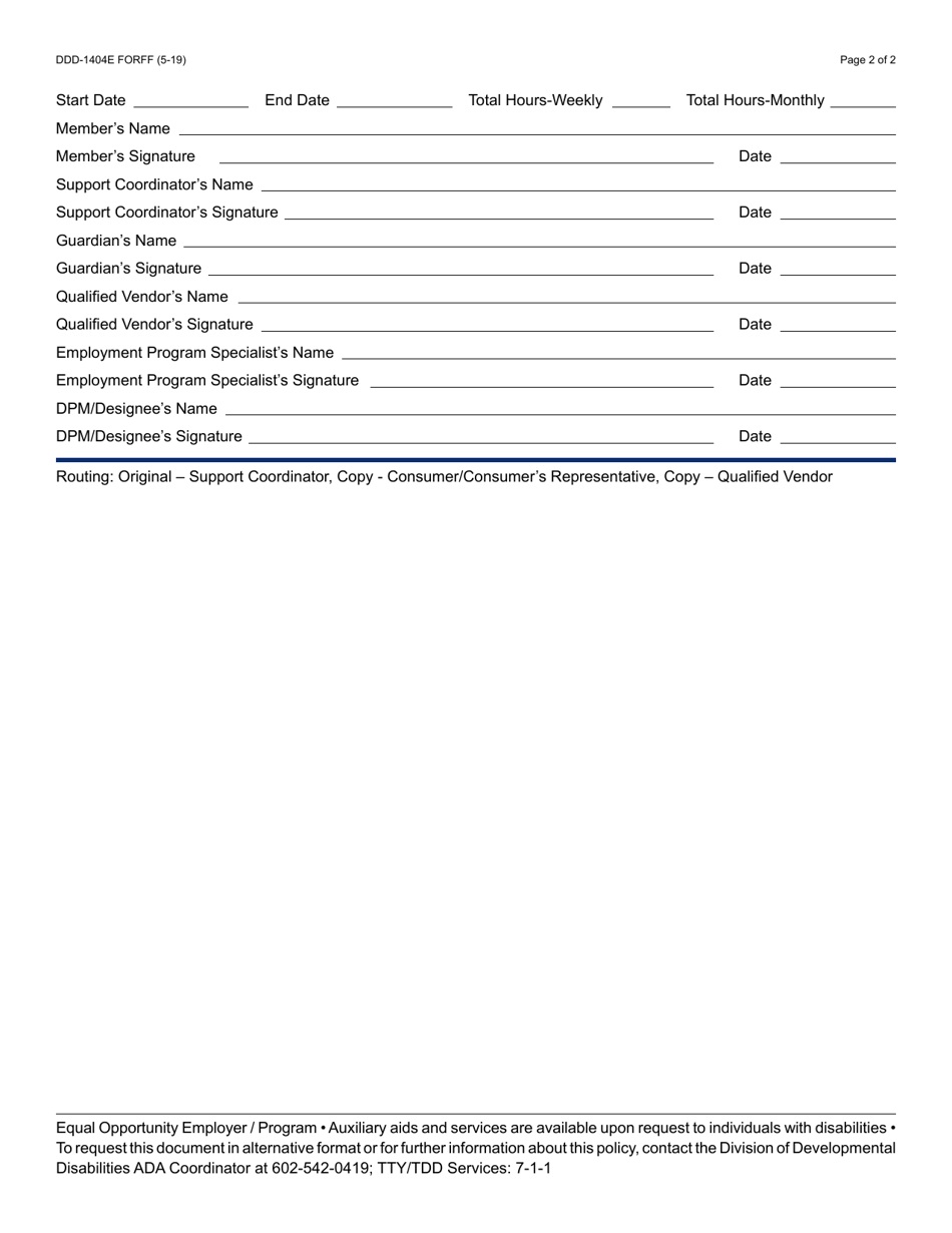 Form DDD-1404E Employment Support Aide Agreement - Arizona, Page 2