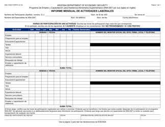 Document preview: Formulario SNA-1046A-S Informe Mensual De Actividades Laborales - Arizona (Spanish)