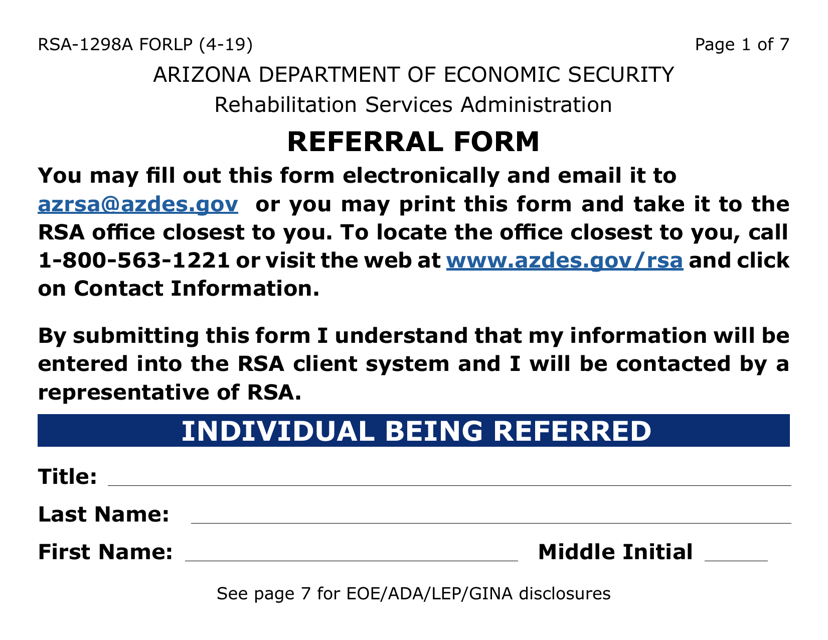 Form RSA-1298A-LP  Printable Pdf