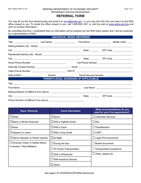 Form RSA-1298A  Printable Pdf