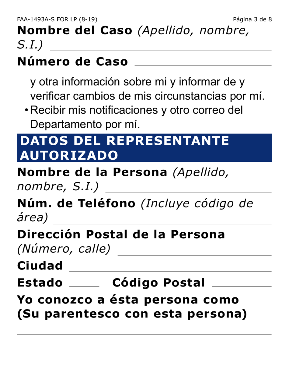 Formulario FAA-1493A-LPS Solicitud De Representante Autorizado (Letra Grande) - Arizona (Spanish), Page 3
