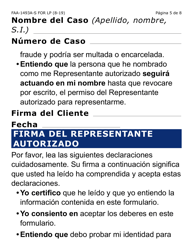 Formulario FAA-1493A-LPS Solicitud De Representante Autorizado (Letra Grande) - Arizona (Spanish), Page 5