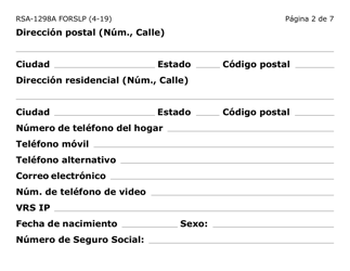 Formulario RSA-1298A-S-LP Formulario De Recomendacion (Letra Grande) - Arizona (Spanish), Page 2