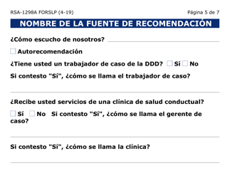 Formulario RSA-1298A-S-LP Formulario De Recomendacion (Letra Grande) - Arizona (Spanish), Page 5