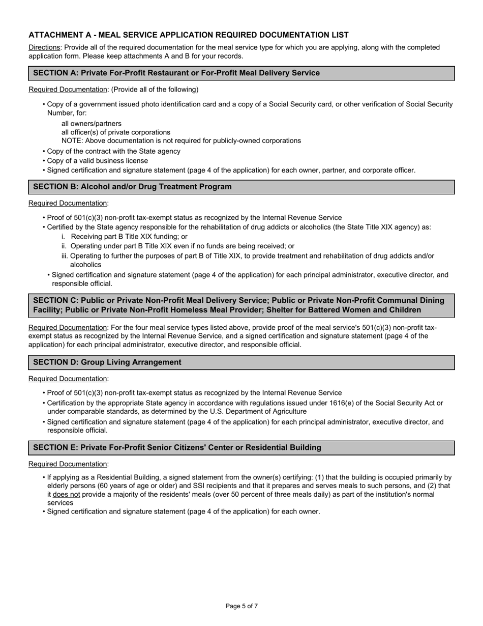 Form FNS-252-2 Usda Supplemental Nutrition Assistance Program Application for Meal Services, Page 5