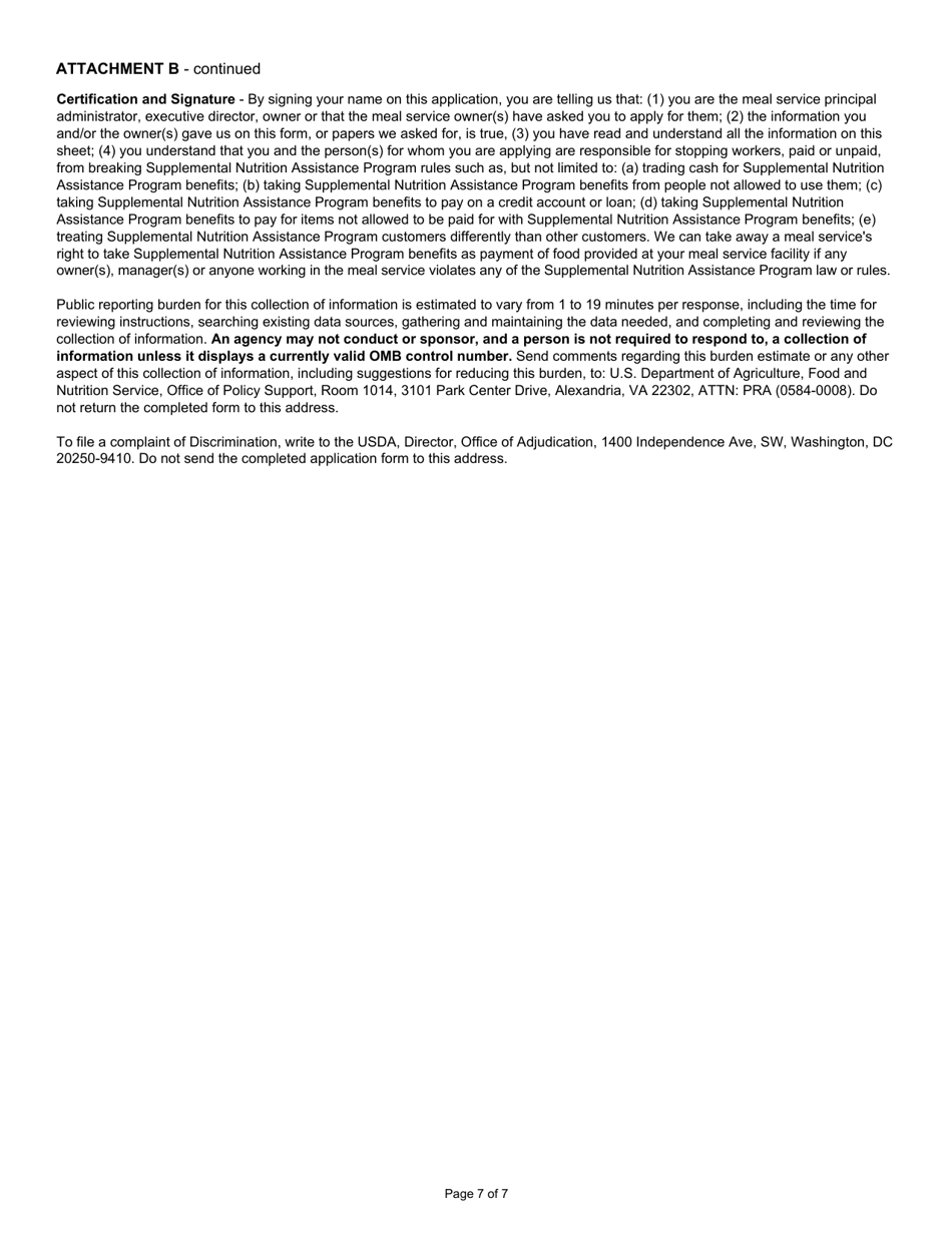 Form FNS-252-2 Usda Supplemental Nutrition Assistance Program Application for Meal Services, Page 7