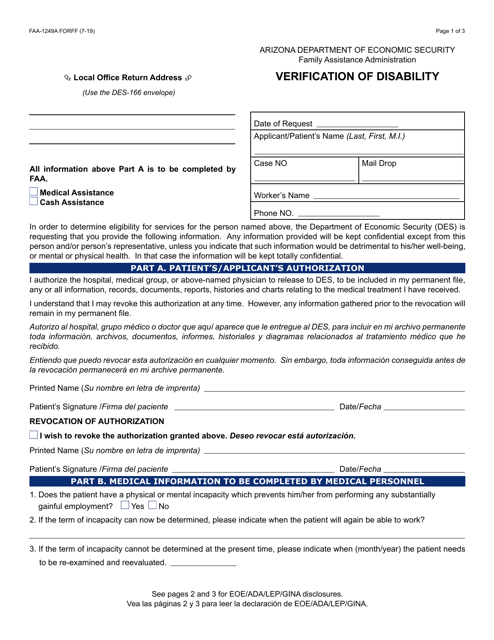 Form FAA-1249A  Printable Pdf