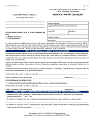 Form FAA-1249A Verification of Disability - Arizona