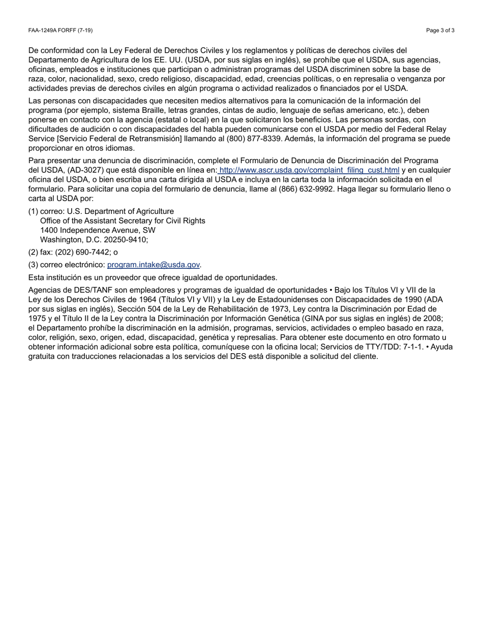 Form FAA-1249A Verification of Disability - Arizona, Page 3