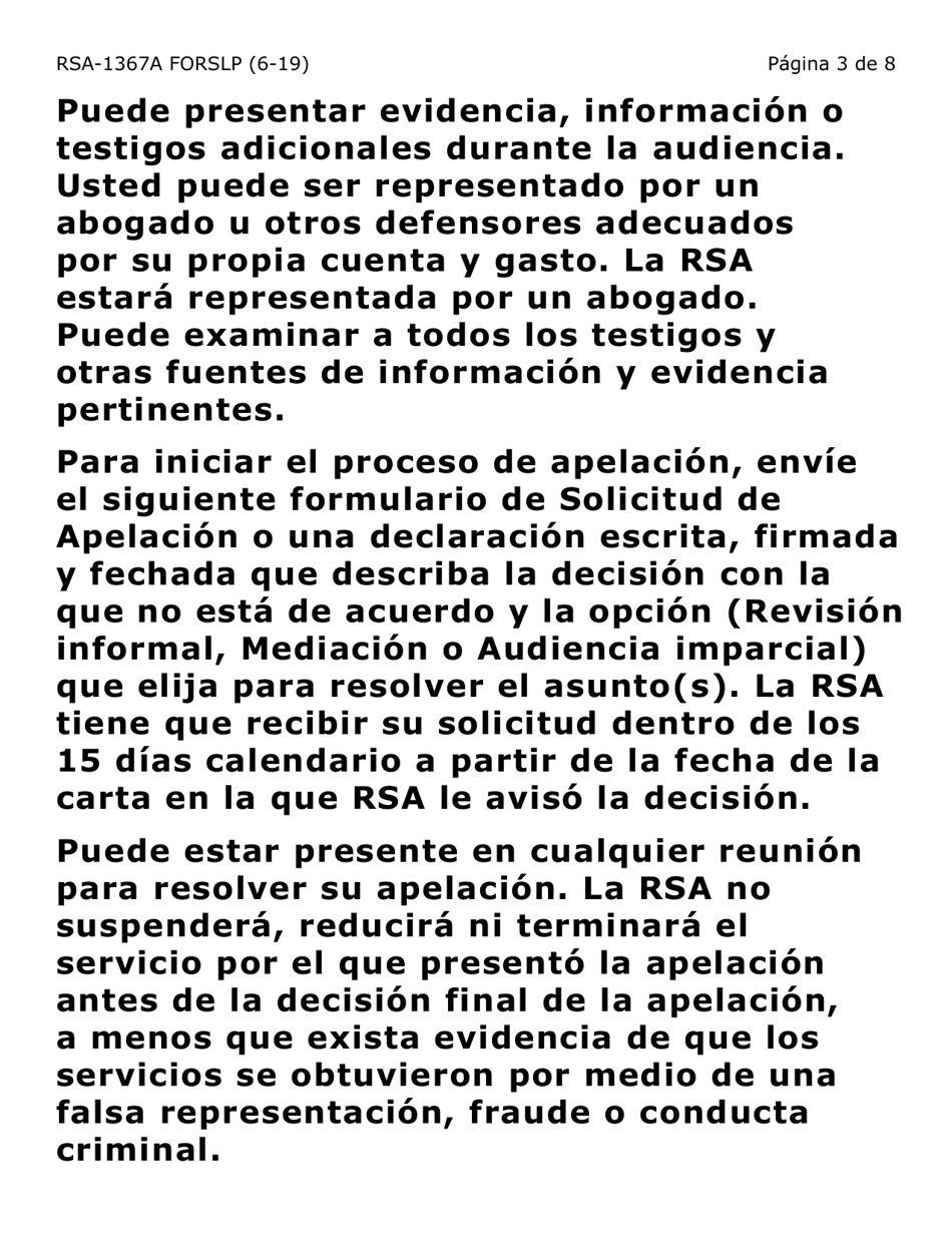 Formulario RSA-1367A-SLP Solicitud De Apelacion (Letra Grande) - Arizona (Spanish), Page 3