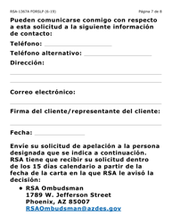 Formulario RSA-1367A-SLP Solicitud De Apelacion (Letra Grande) - Arizona (Spanish), Page 7