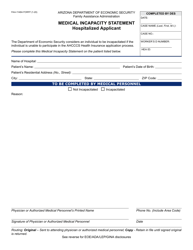 Form FAA-1148A Medical Incapacity Statement - Hospitalized Applicant - Arizona