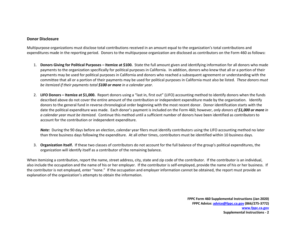 Instructions for FPPC Form 460 Recipient Committee Campaign Statement - California, Page 2