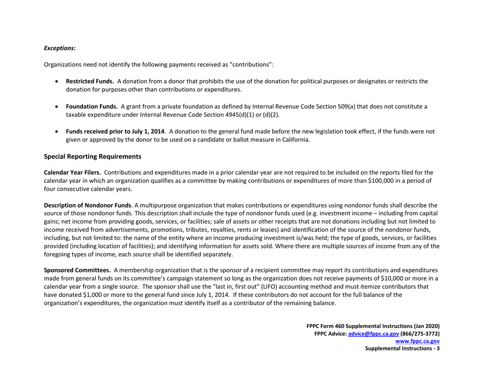 Instructions for FPPC Form 460 Recipient Committee Campaign Statement - California, Page 3