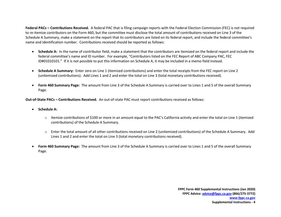 Instructions for FPPC Form 460 Recipient Committee Campaign Statement - California, Page 4