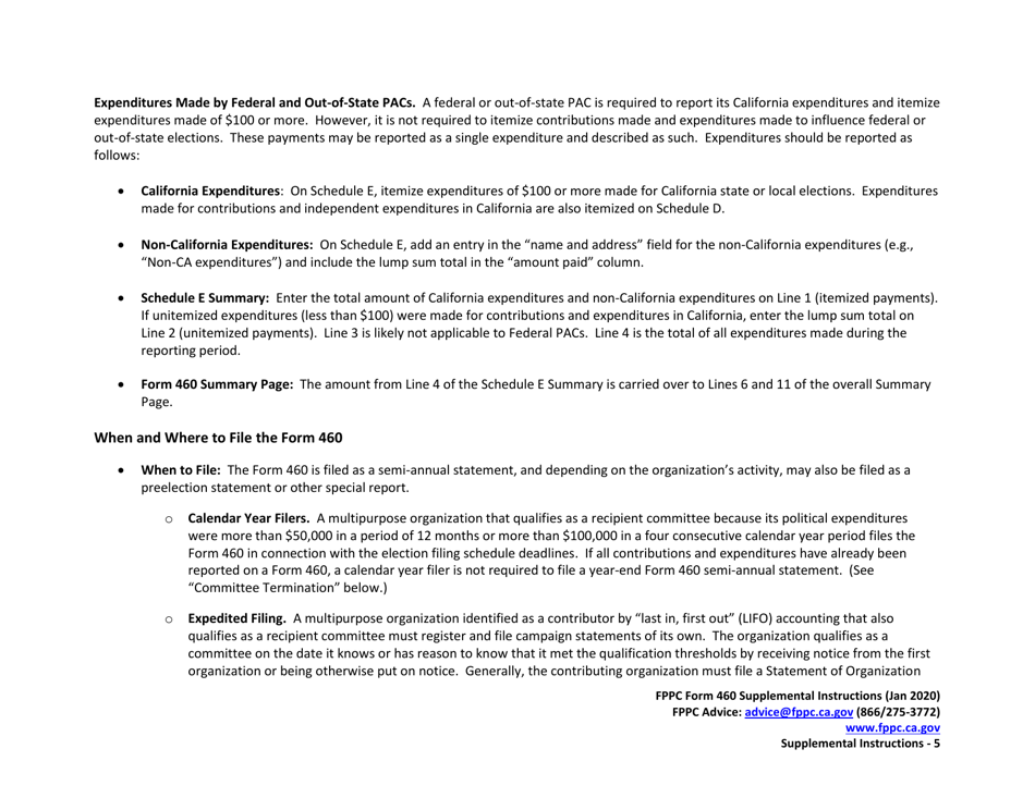 Instructions for FPPC Form 460 Recipient Committee Campaign Statement - California, Page 5