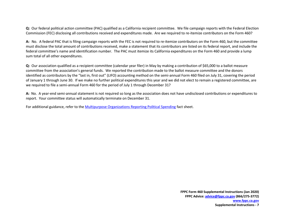 Instructions for FPPC Form 460 Recipient Committee Campaign Statement - California, Page 7