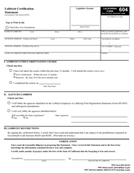 Form 604 Lobbyist Certification Statement - California, Page 2
