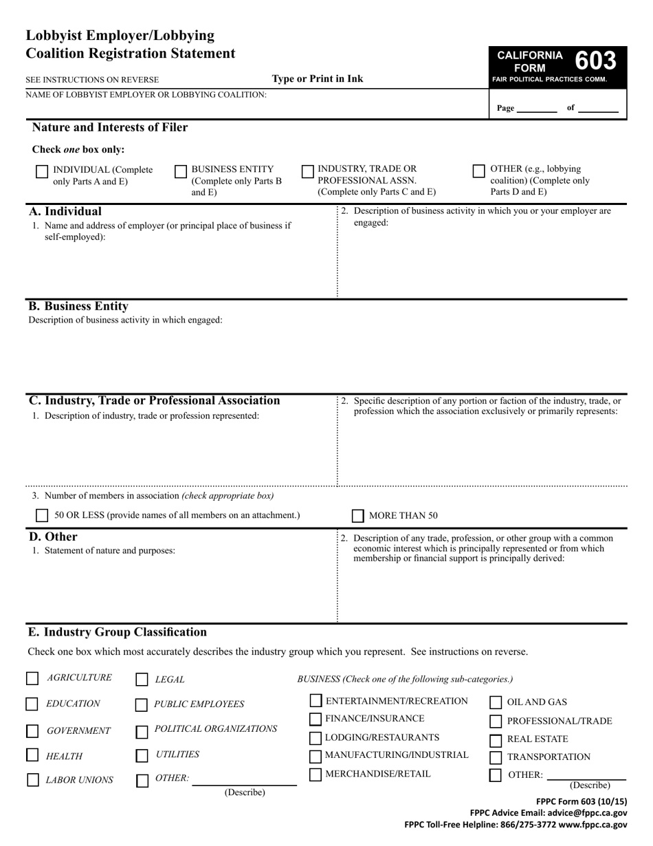 Form 603 Lobbyist Employer or Lobbying Coalition Registration Statement - California, Page 4
