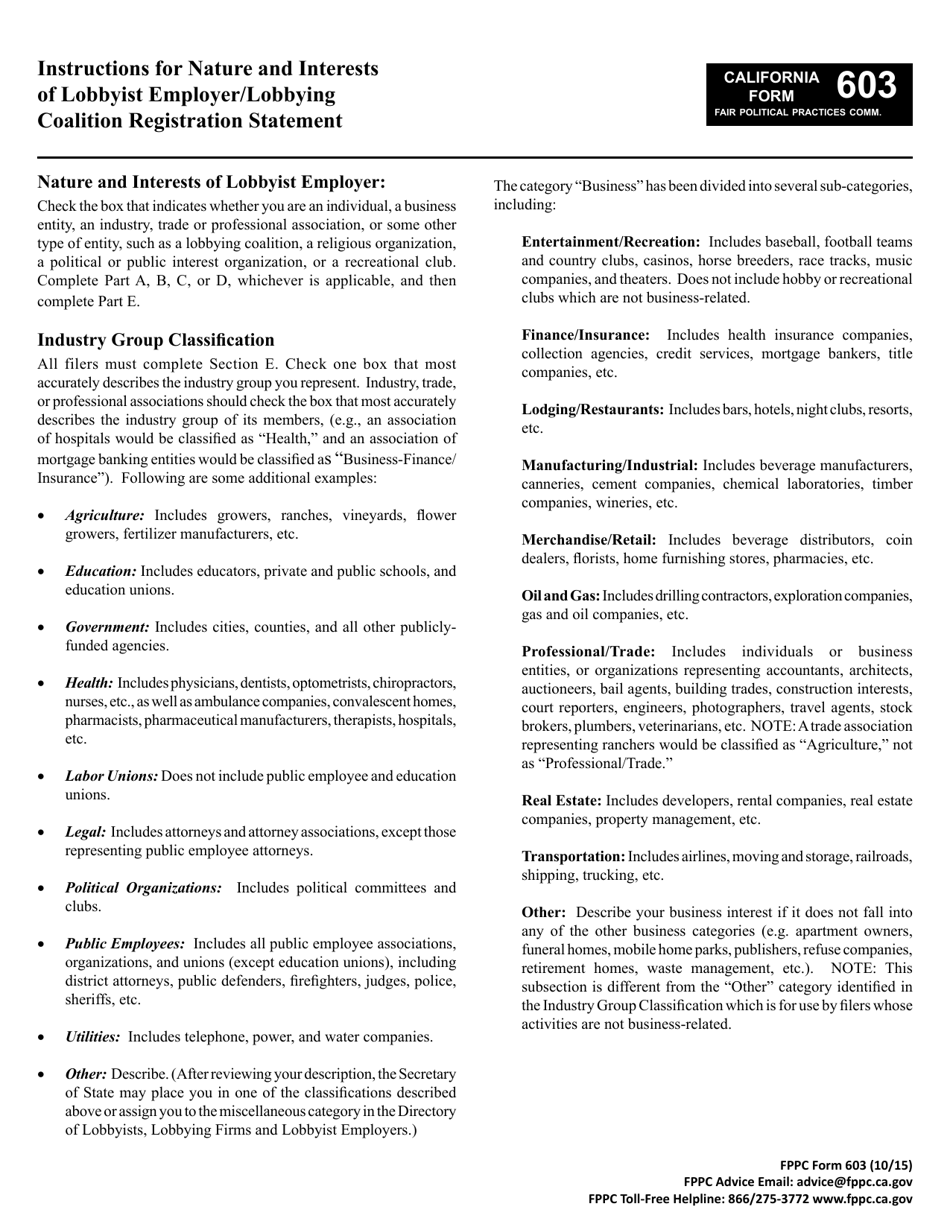 Form 603 Lobbyist Employer or Lobbying Coalition Registration Statement - California, Page 5