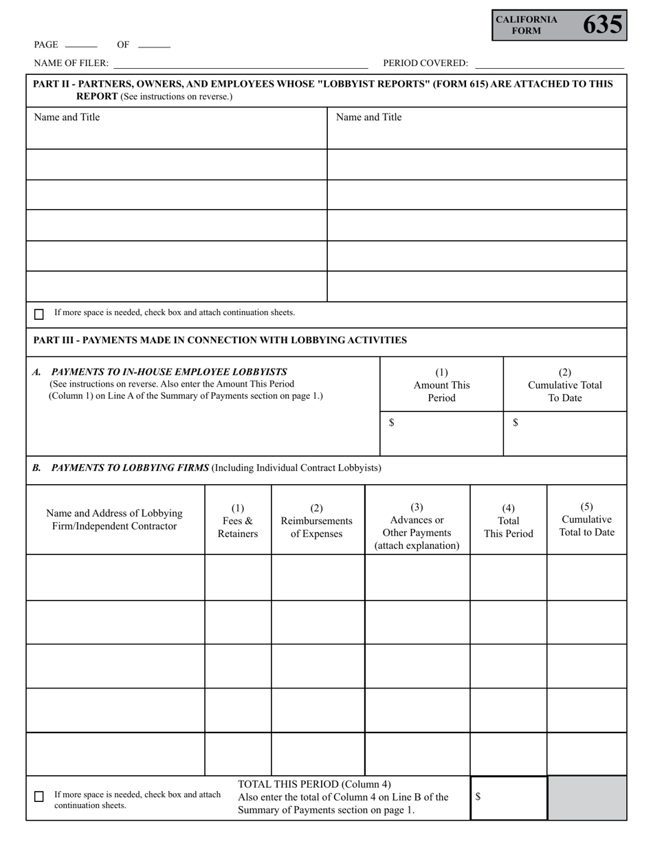 Form 635 Report of Lobbyist Employer and Report of Lobbying Coalition - California, Page 4