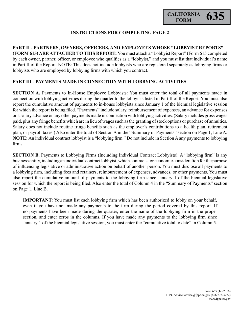 Form 635 Report of Lobbyist Employer and Report of Lobbying Coalition - California, Page 5