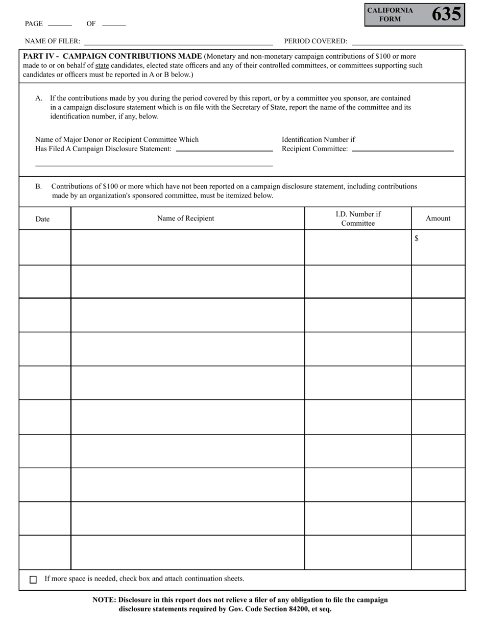 Form 635 Report of Lobbyist Employer and Report of Lobbying Coalition - California, Page 8