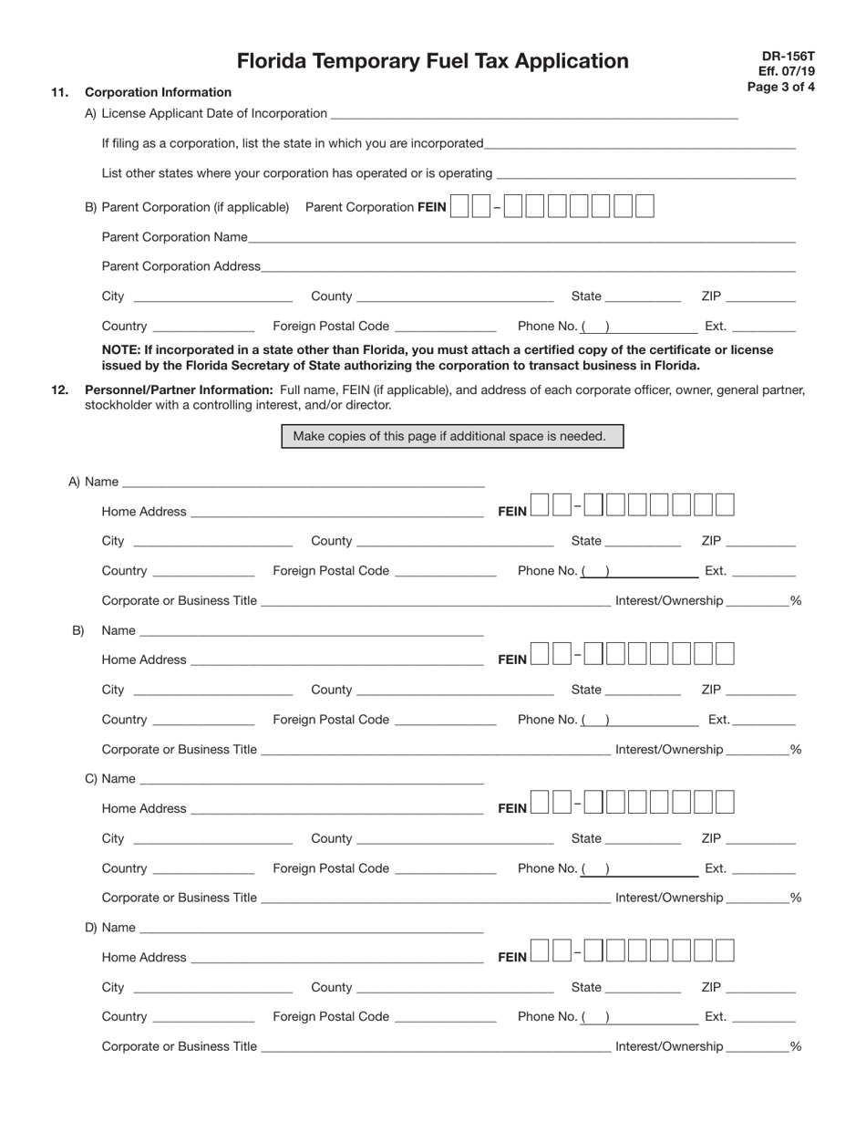 Form DR-156T Florida Temporary Fuel Tax Application - Florida, Page 3