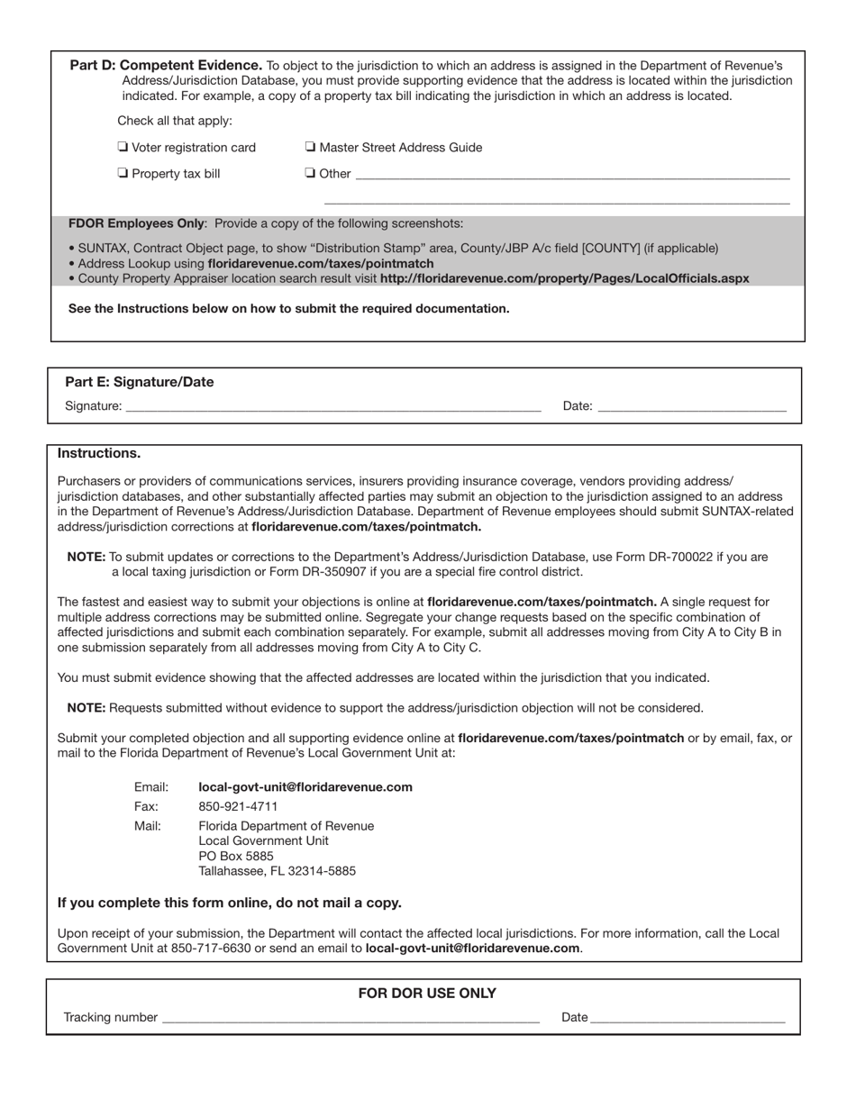 Form DR-700025 Objection to Address / Jurisdiction Database for Local Communications Services Tax and Local Insurance Premium Tax Service Address Assignment - Florida, Page 2
