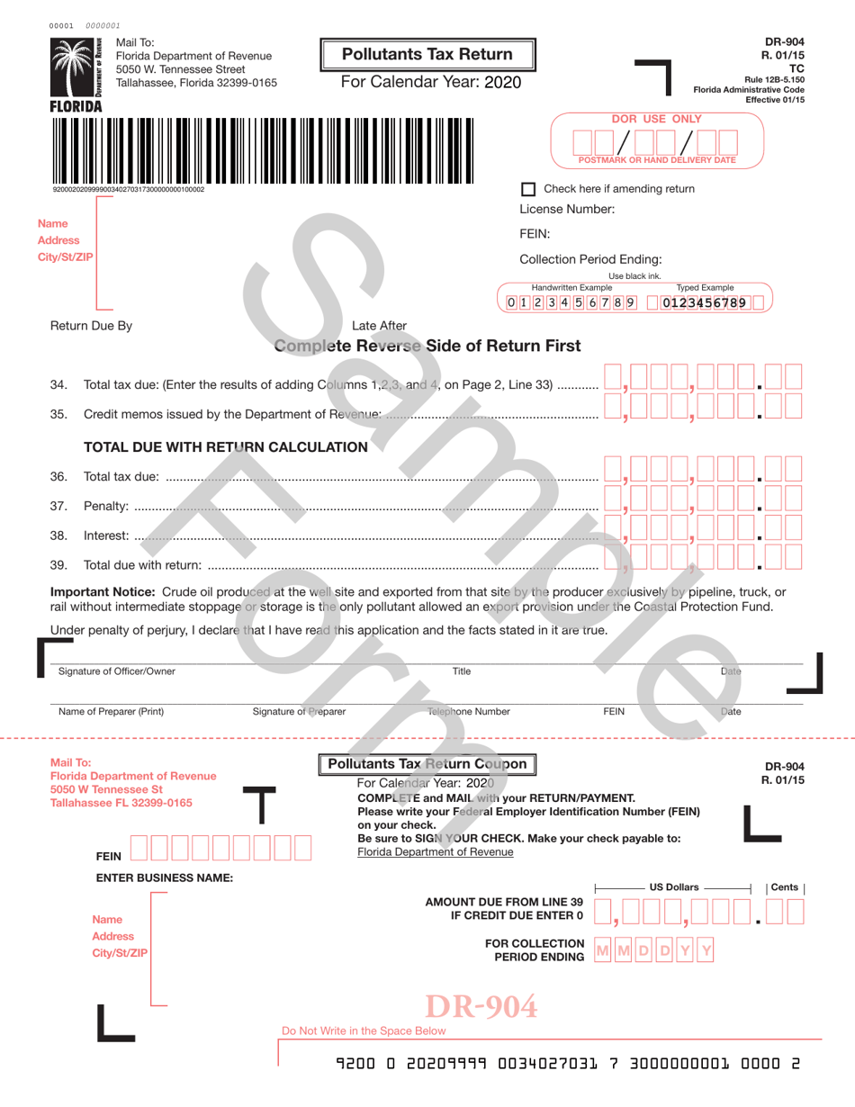 Form DR-904 Pollutants Tax Return - Florida, Page 1