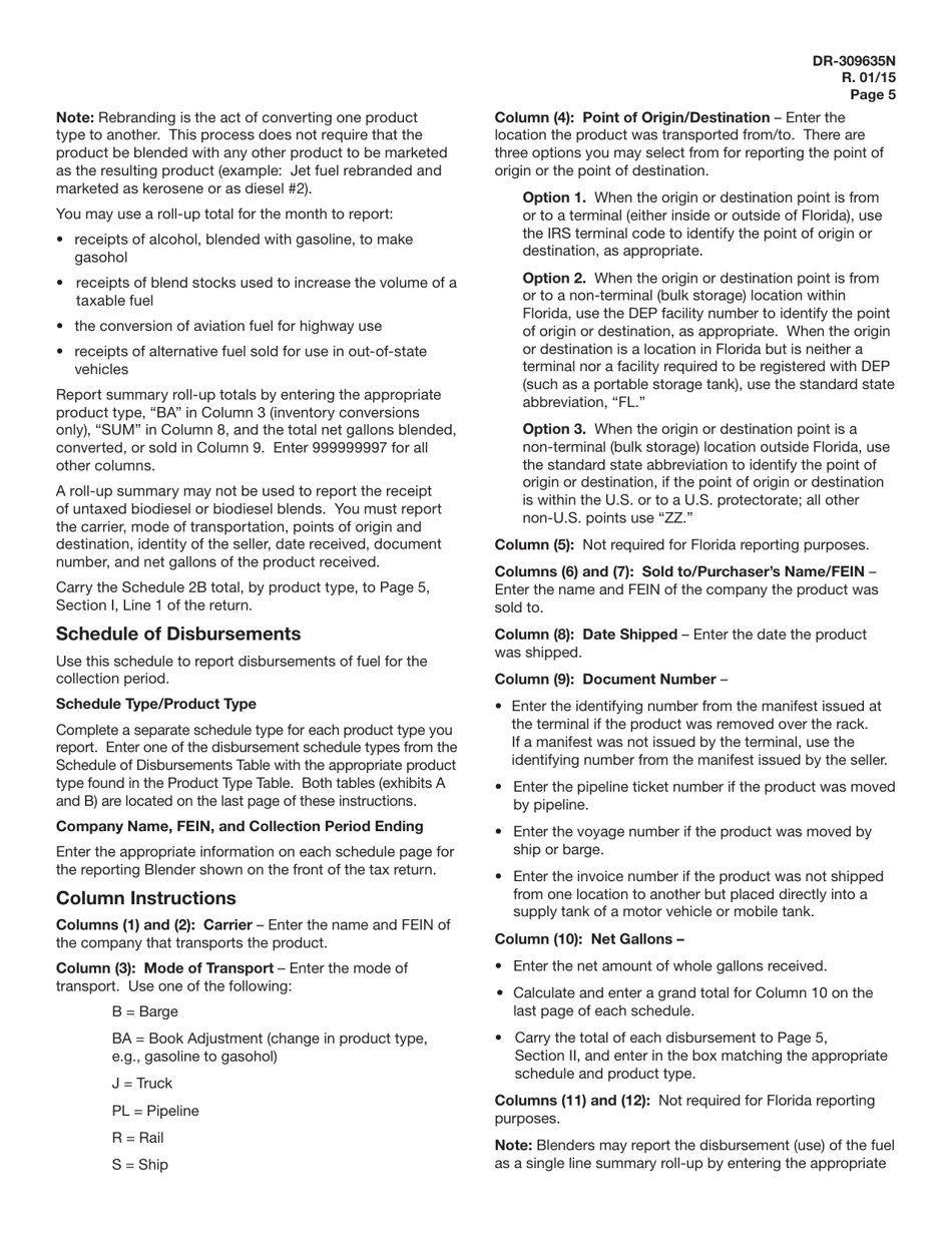 Instructions for Form DR-309635 Blender Fuel Tax Return - Florida, Page 5