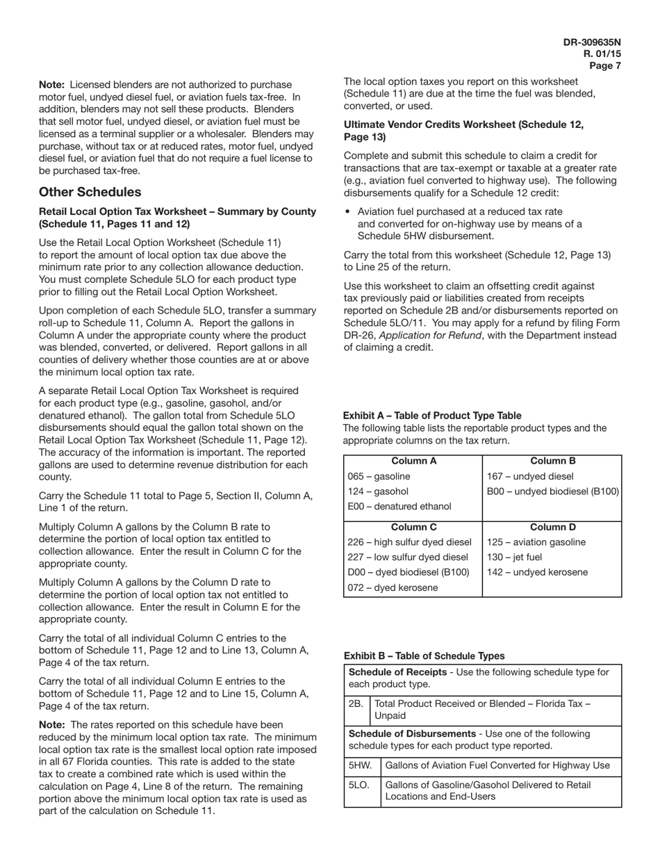 Instructions for Form DR-309635 Blender Fuel Tax Return - Florida, Page 7
