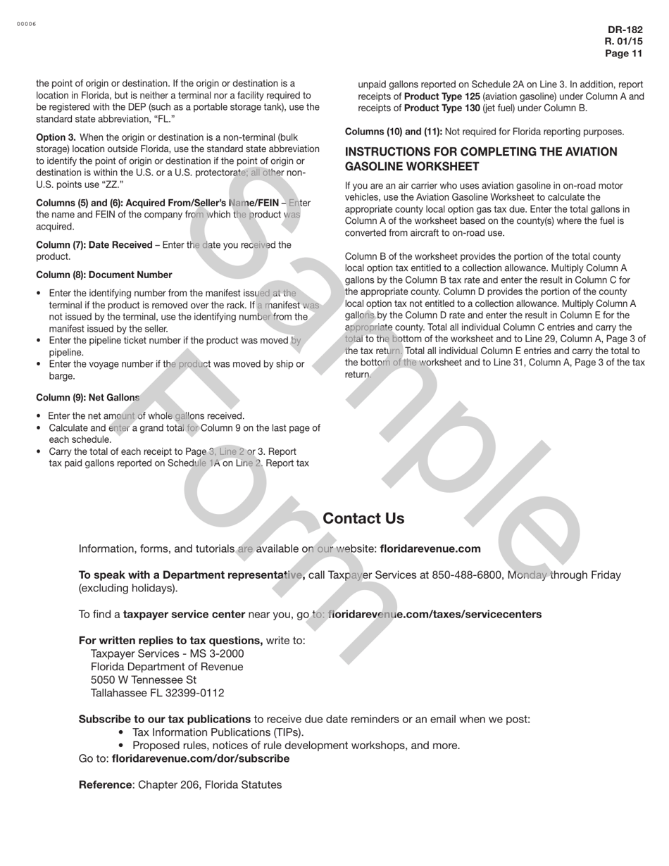 Form DR-182 Florida Air Carrier Fuel Tax Return - Florida, Page 11