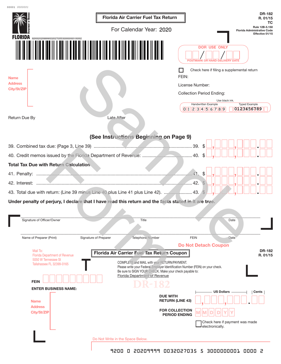 Form DR-182 Florida Air Carrier Fuel Tax Return - Florida, Page 1