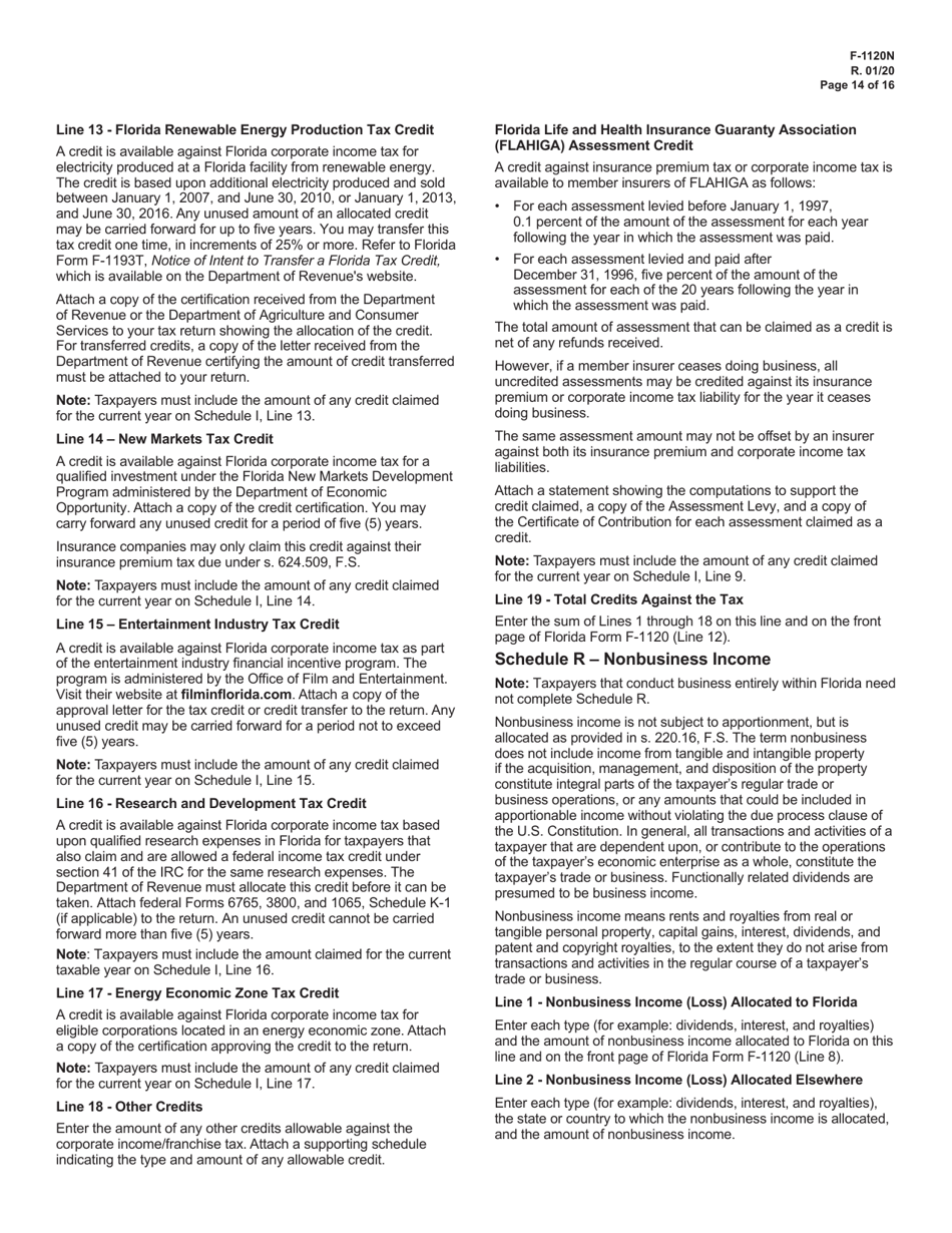 Download Instructions for Form F1120 Florida Corporate