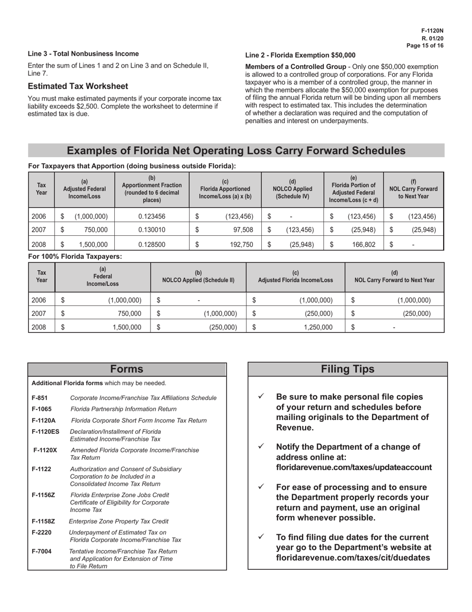 Download Instructions for Form F-1120 Florida Corporate Income ...