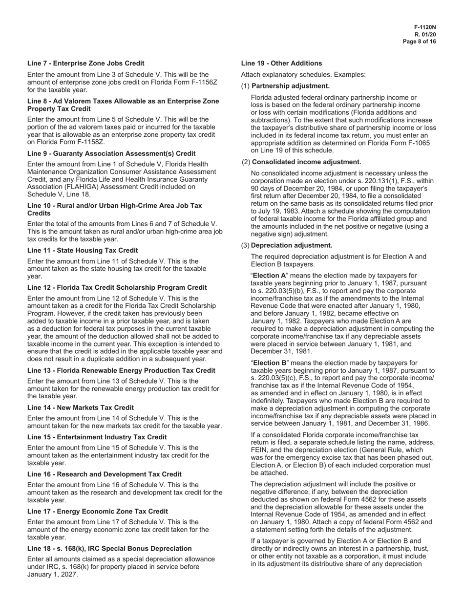 Instructions for Form F-1120 Florida Corporate Income / Franchise Tax Return - Florida, Page 8