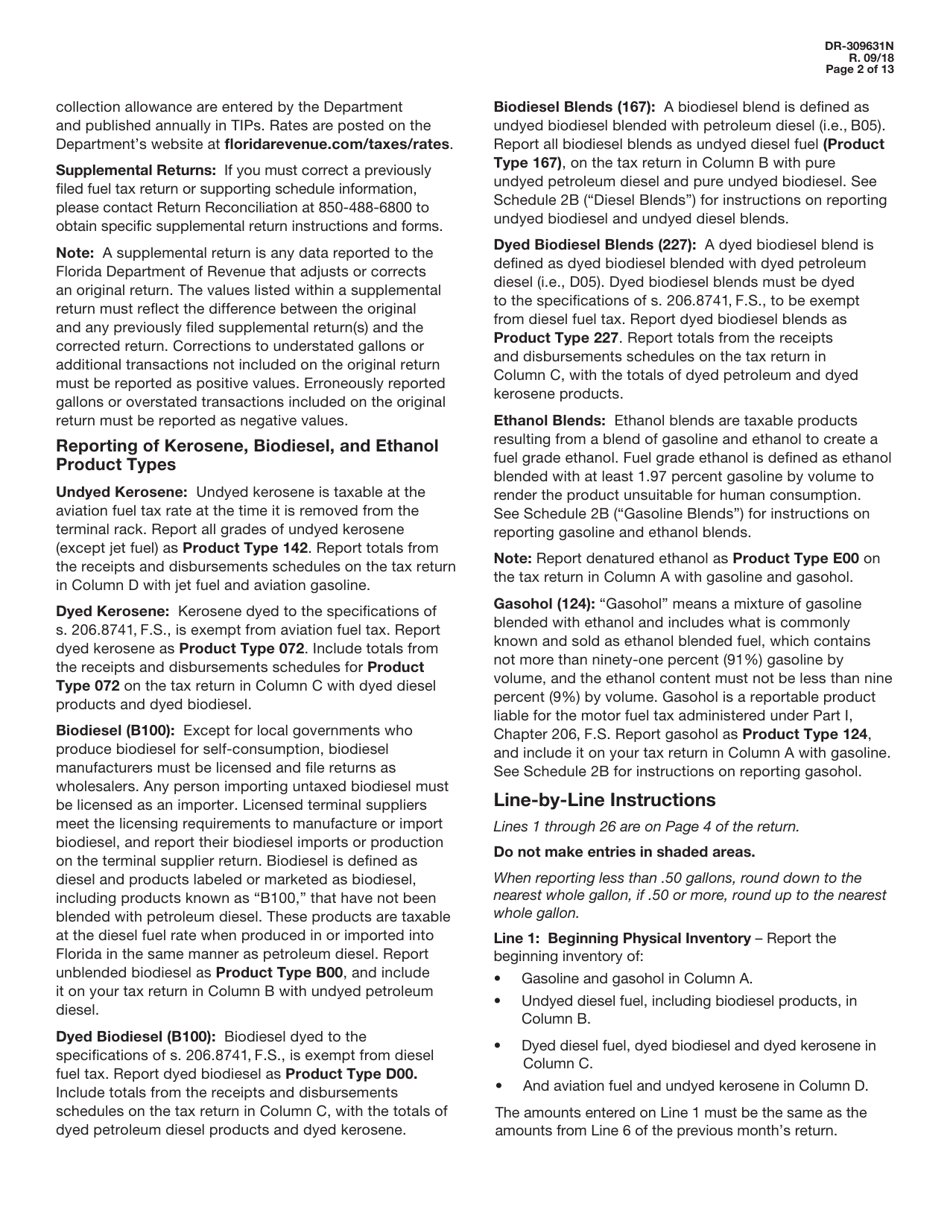 Instructions for Form DR-309631 Terminal Supplier Fuel Tax Return - Florida, Page 2
