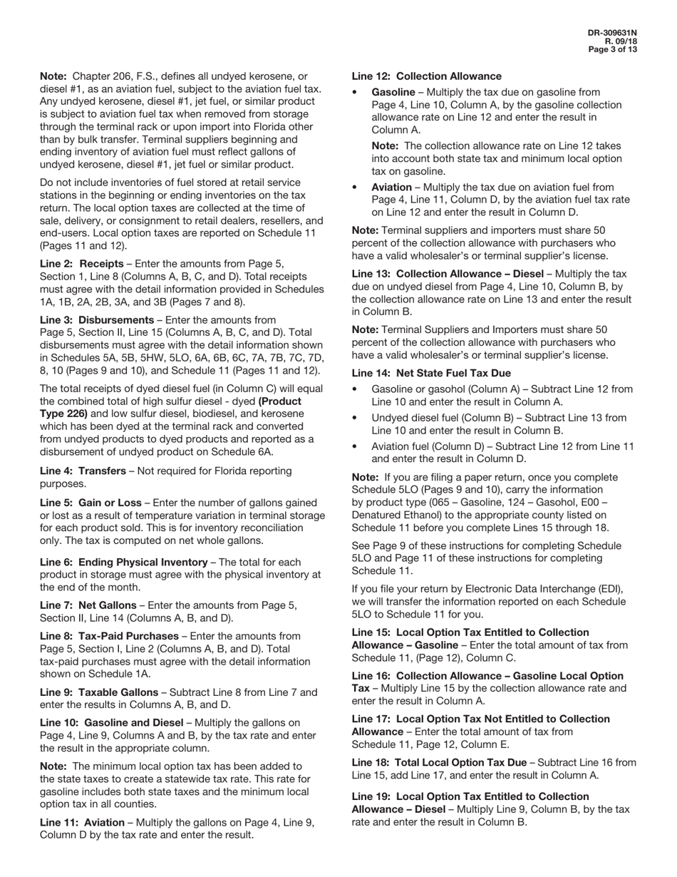 Instructions for Form DR-309631 Terminal Supplier Fuel Tax Return - Florida, Page 3