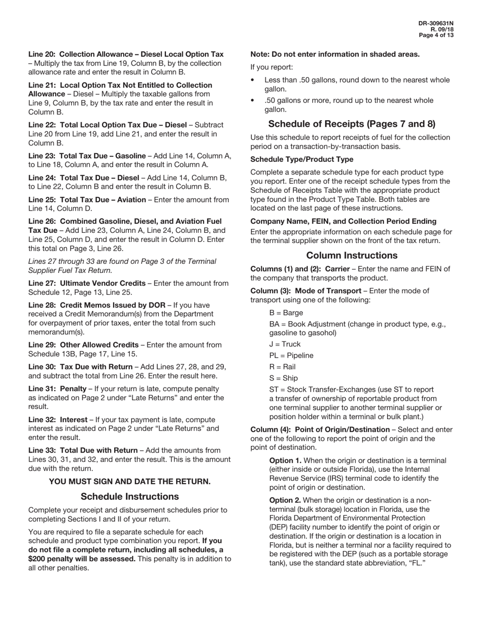 Instructions for Form DR-309631 Terminal Supplier Fuel Tax Return - Florida, Page 4