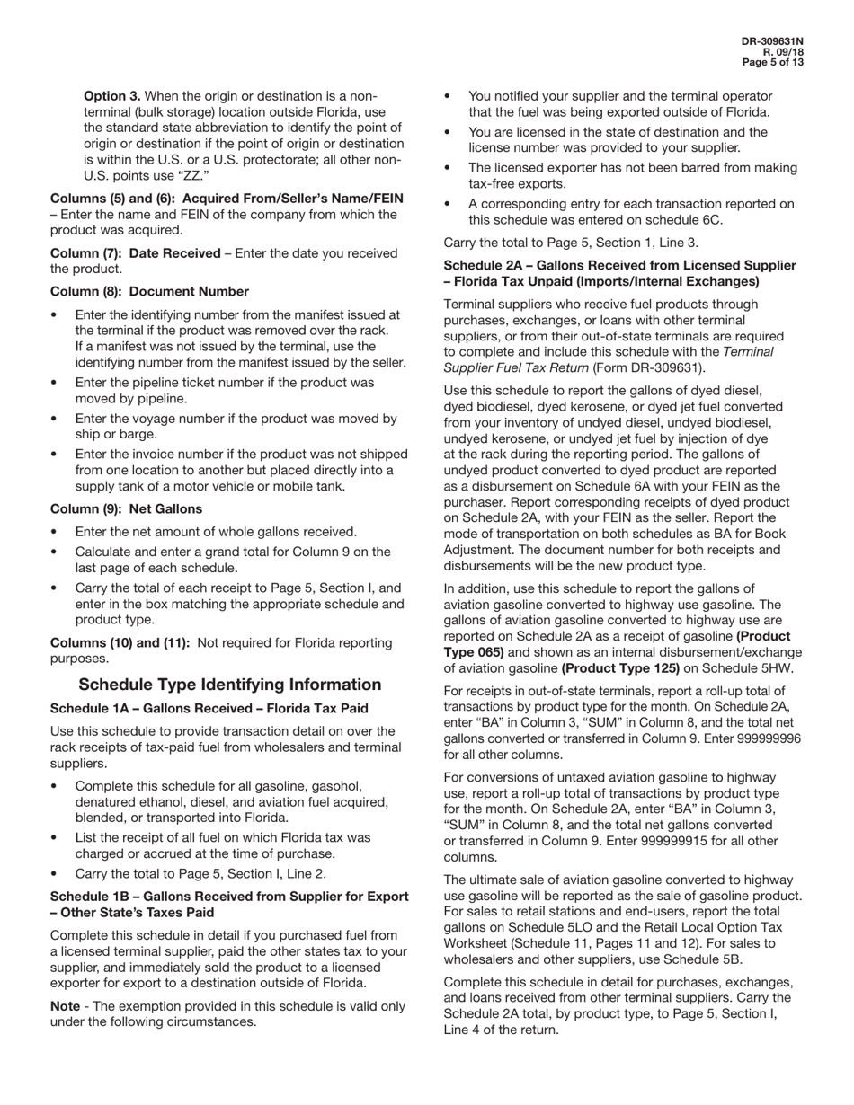 Instructions for Form DR-309631 Terminal Supplier Fuel Tax Return - Florida, Page 5