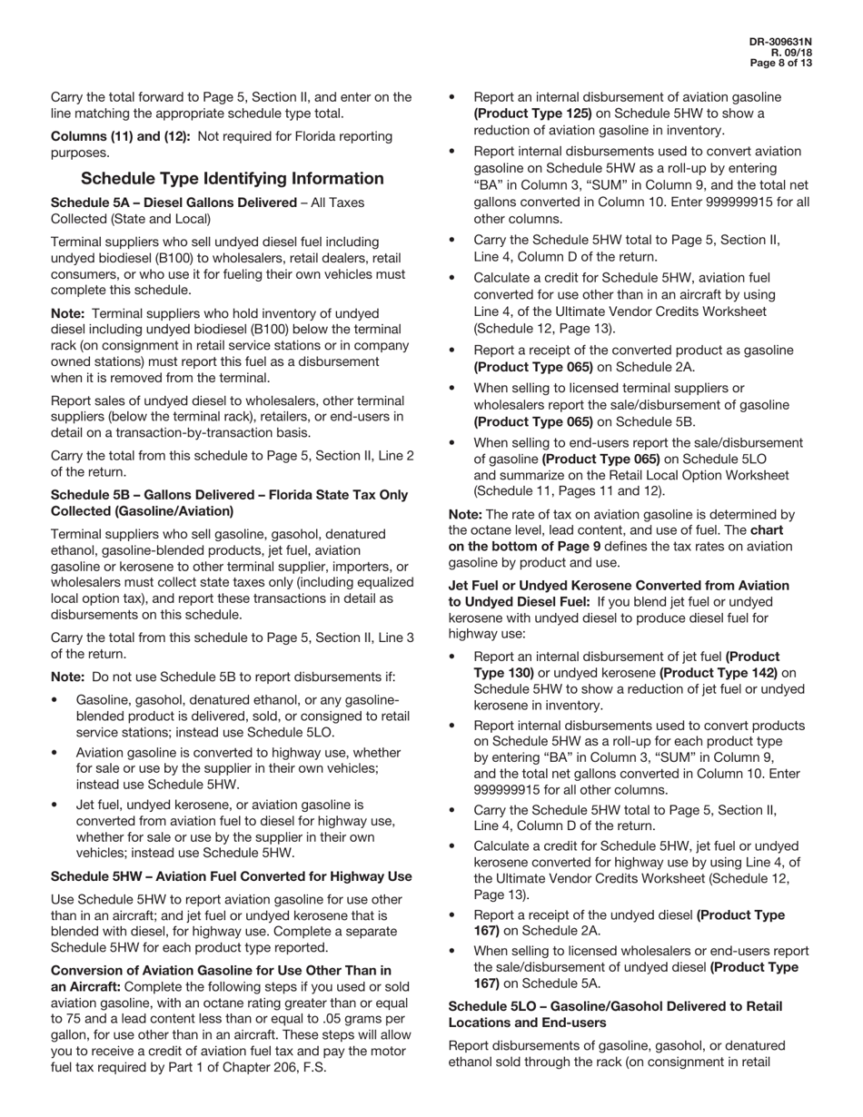 Instructions for Form DR-309631 Terminal Supplier Fuel Tax Return - Florida, Page 8