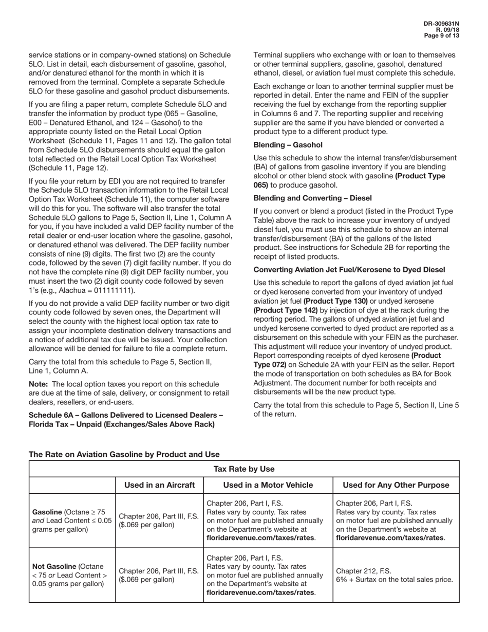 Instructions for Form DR-309631 Terminal Supplier Fuel Tax Return - Florida, Page 9