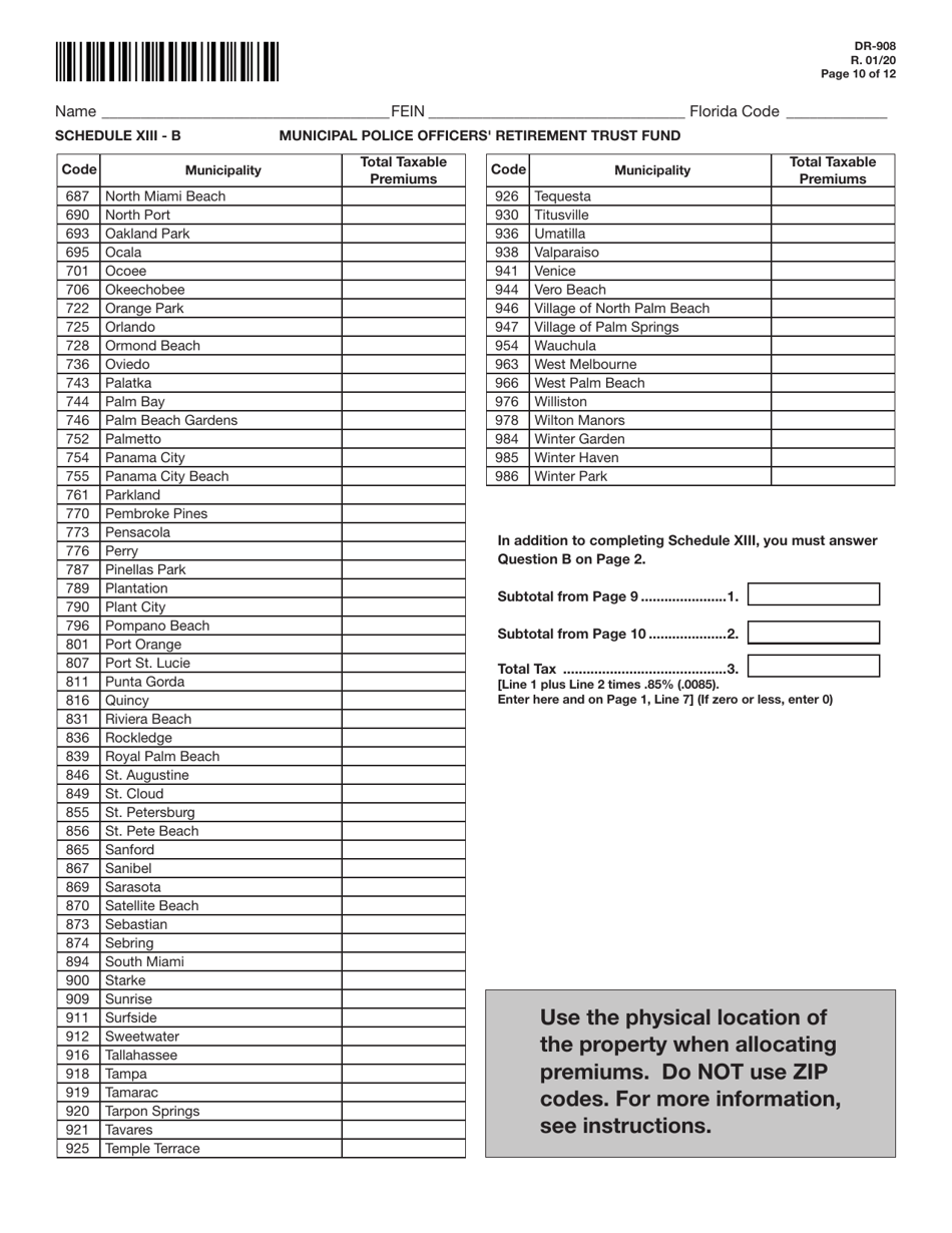 Form DR-908 Insurance Premium Taxes and Fees Return - Florida, Page 10
