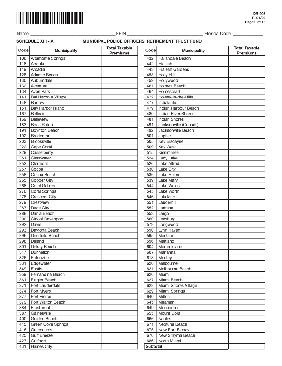 Form DR-908 Insurance Premium Taxes and Fees Return - Florida, Page 9