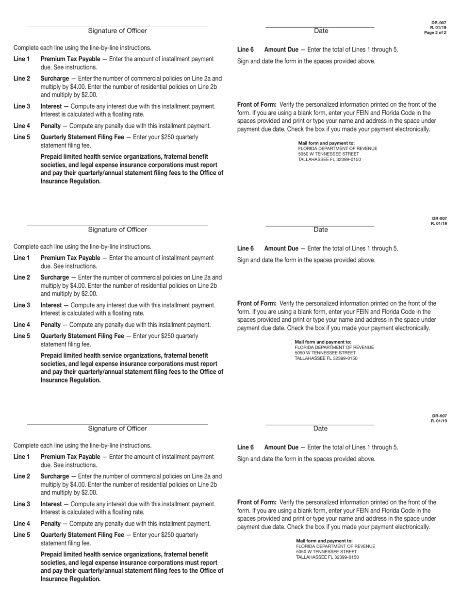 Form DR-907 Insurance Premium Installment Payment - Florida, Page 2