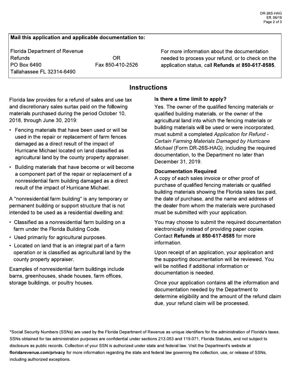 Form DR-26S-HAG Application for Refund - Certain Farming Materials Damaged by Hurricane Michael - Florida, Page 2