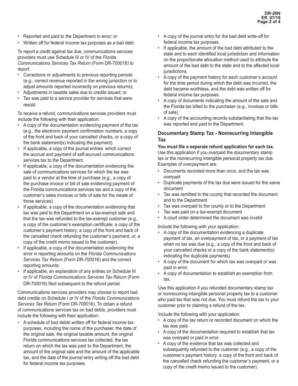 Instructions for Form DR-26 Application for Refund - Florida, Page 2